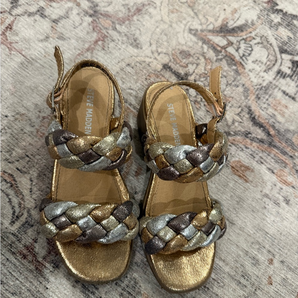 Steve Madden Women's Metallic Braided Sandals - Gold, Silver, Brown